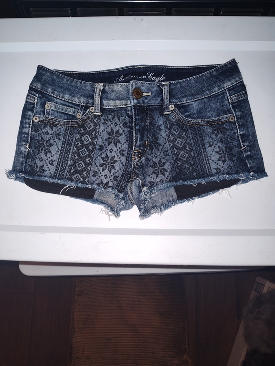American Eagle Outfitters Pants - American Eagle Outfitters Women's Dark Wash Patterned Denim Shortie Shorts